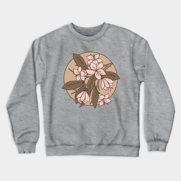 Pink and Brown Sakura Branch Crewneck Sweatshirt by Olooriel